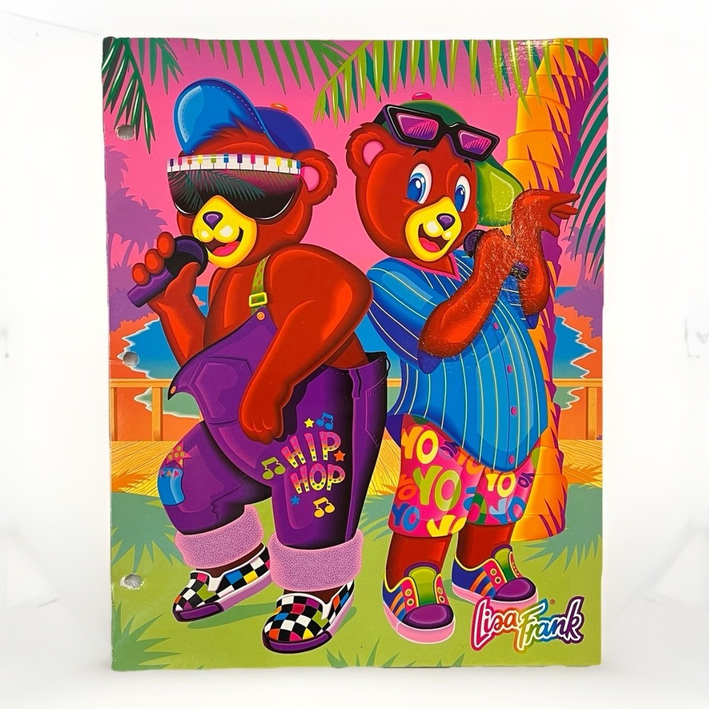 Lisa Frank HIP HOP Bears Folder Fuzzy B Hubba Cub Rappers 3 Ring Binder 90's USA